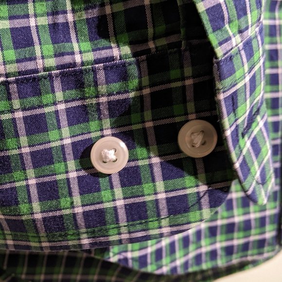 L.L. Bean shirt, white with blue green check pattern, men's size medium - Picture 5 of 9